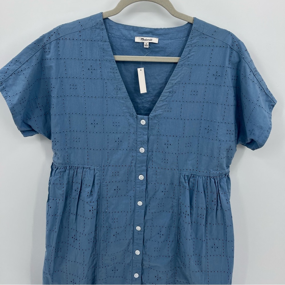 Madewell v-neck blue eyelet mini dress - Picture 4 of 12
